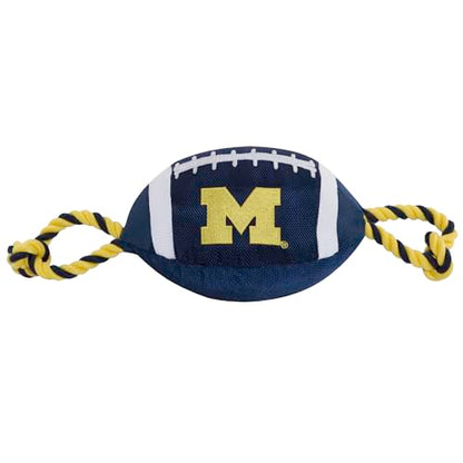 Pets First NCAA Michigan Wolverines Football Dog Toy, Tough Quality Nylon Materials, Strong Pull Ropes, Inner Squeaker, Collegiate Team Color, 1 Count (Pack of 1) - color: Michigan Wolverines
