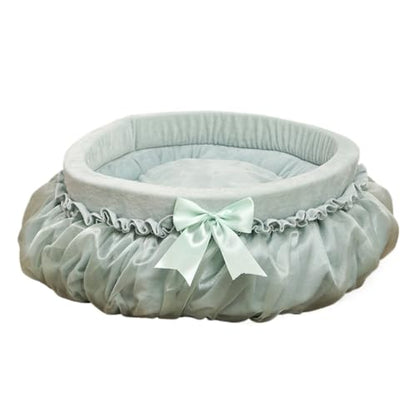 Soft Plush Princess Pet Bed with Bow-Tie & Lace - Round Cushion Sofa for Small Dogs, Kittens & Puppies(Green,18.9''X4.72''X18.9'') - color: Green, size: 18.9''X4.72''X18.9''