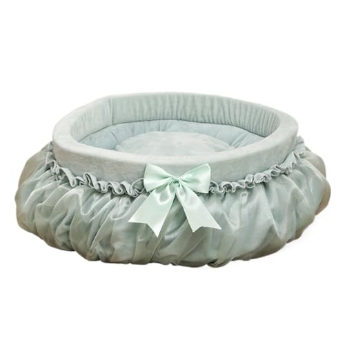 Soft Plush Princess Pet Bed with Bow-Tie & Lace - Round Cushion Sofa for Small Dogs, Kittens & Puppies(Green,21.65''X5.51''X21.65'') - color: Green, size: 21.65''X5.51''X21.65''