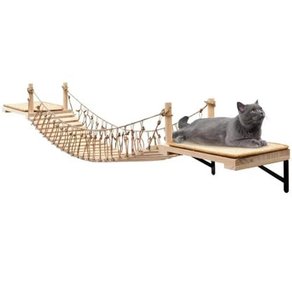 A.FATI Wall-Mounted Cat Roped Bridge Long for Indoor Cats, Cat Wall Shelves for Sleeping, Playing, Climbing, Wooden Cats Bed and Perches with Sisal Scratch Mat