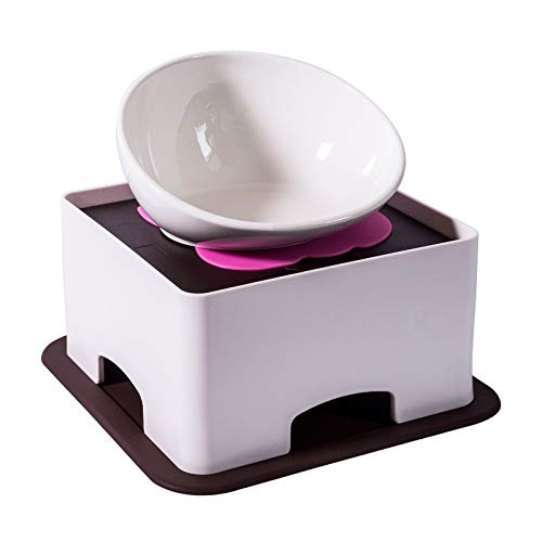 Raised Ceramic Dog Feeding Bowl,Adjustable Elevated Dog Bowls Set Anti-Slip,Standing Pet Feeding Dish for Small Medium Dogs and Cats,White - color: White