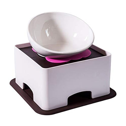 Raised Ceramic Dog Feeding Bowl,Adjustable Elevated Dog Bowls Set Anti-Slip,Standing Pet Feeding Dish for Small Medium Dogs and Cats,White - color: White