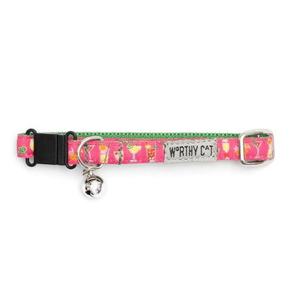 THE WORTHY DOG Summer Cheer Cat Collar with Bell, Adjustable Nylon Safety Collar, Fuchsia, One Size - color: Fuchsia-Summer Cheer