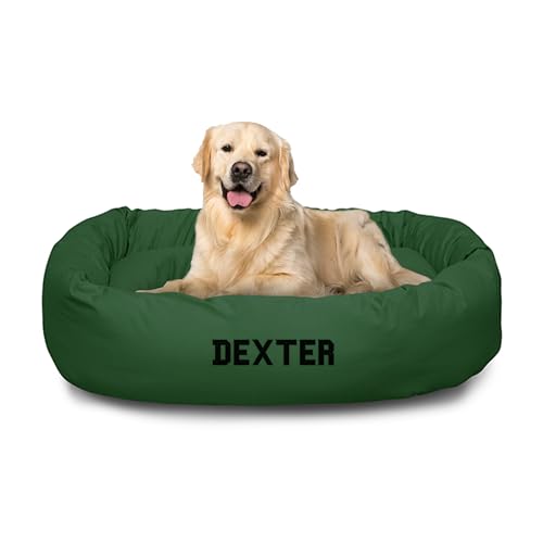 Majestic Pet Personalized 40 Inch Bagel Calming Dog Bed Washable – Cozy Soft Round Dog Bed with Spine Support for Dogs to Rest Their Head - Fluffy Donut Dog Bed 40x29x9 (Inch) - Large – Green - color: Green, size: Large