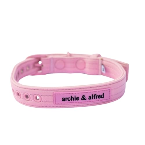 Heavy Duty Adjustable Dog Collar | Odor Proof and Easy to Clean | Made with a Comfortable Fabric and Metal Hardware | archie & alfred (Size Small - Pink) - color: Pink, size: Small