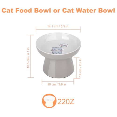 Elevated Ceramic Cat Bowl – Wide Whisker-Friendly Raised Design to Reduce Vomiting & Improve Digestion, Non-Slip Base, Lead & Cadmium Free, Dishwasher Safe (Grey) - color: Grey