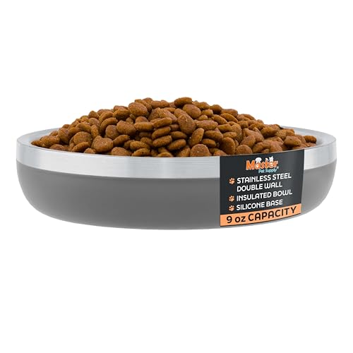 Master Pet Supply Stainless Steel Cat Bowls - 9 oz Heavy Duty - Graphite, Double Wall Extra-Thick Insulated, Non-Slip Pet Water Bowl for Cats & Pets, Anti Rust Metal, Dishwasher Safe - color: Graphite