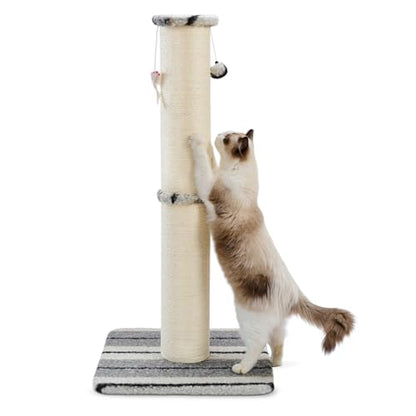 Joydeco Cat Scratching Post 34 Inches Heavy Duty and Thick Scratching Post Sisal Rope with Hanging Ball and Mice for Indoor Cats(Grey) - size: 34 inch Grey