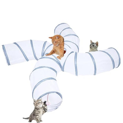 EGETOTA Cat Tunnel for Indoor Cats Large, with Play Ball S-Shape 4 Way Collapsible Interactive Peek Hole Pet Tube Toys, Puppy, Kitty, Kitten, Rabbit (S4 - White & Grey) - color: S4 - White & Grey