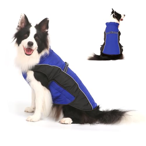 Warm Dog Winter Coat, Gimilife Dog Sweater Cold Weather Coats Waterproof Dogs Apparel Clothes Pet Jacket Padded Vest Outfit for Small Medium Large Dogs - color: Blue, size: M ( 14-25 LB | 14.96"Neck Girth )