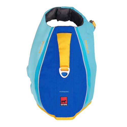 Tuff Pupper Dog Life Jacket | High Buoyancy Dog Swim Vest with Rescue Handle | Adjustable Secure Fit | Reflective Safety Trim | Pet Flotation Jacket for Swimming Boating Kayaking (Blue/Yellow, L) - size: Large