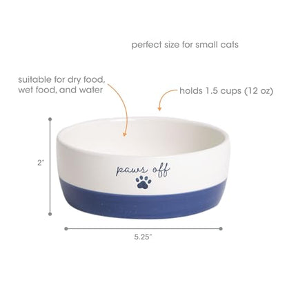 Pearhead Ceramic Cat Bowl – Navy Blue “Paws Off” Design, Holds 12 oz, Stoneware Pet Dish, Non-Skid Feeding Bowl - color: Navy Paws Off, size: Single Bowl