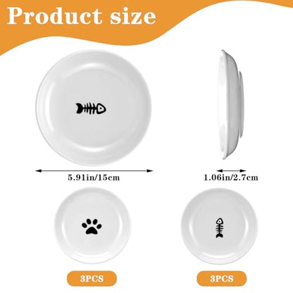 Cat Food Bowl 6 Pack Ceramic Cats Bowl Anti Whisker Fatigue Cat Dishes 5.91 Inch Cats Food Tray Shallow Wide Feeding Kitten Plate Cute Paw Fishbone Pattern Water Dish for Indoor Wet Dry Foods Pet