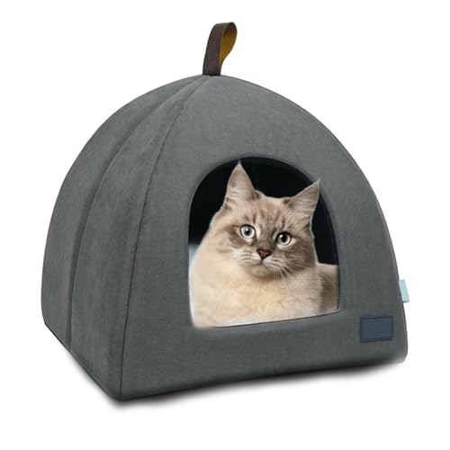 Portable Foldable Pet Tent Cave Bed with Mat, Large Indoor Cat House, Breathable Kitten Dog Sleeping Shelter - color: Grey, size: L