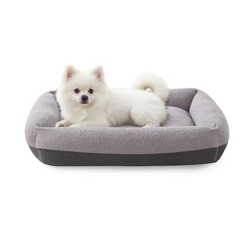Washable Small Dog Bed, Rectangle Comfy Fluffy Kitten Puppy Bed, Removable Zipper Cover Machine Wash, Soft Breathable Orthopedic Bed Durable Pet Cuddler with Anti-Slip Bottom, 20"x19"x6", Grey - color: Grey, size: S(20"x19"x6”)
