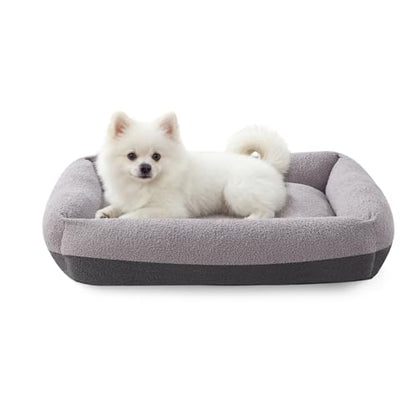 Washable Small Dog Bed, Rectangle Comfy Fluffy Kitten Puppy Bed, Removable Zipper Cover Machine Wash, Soft Breathable Orthopedic Bed Durable Pet Cuddler with Anti-Slip Bottom, 20"x19"x6", Grey - color: Grey, size: S(20"x19"x6”)