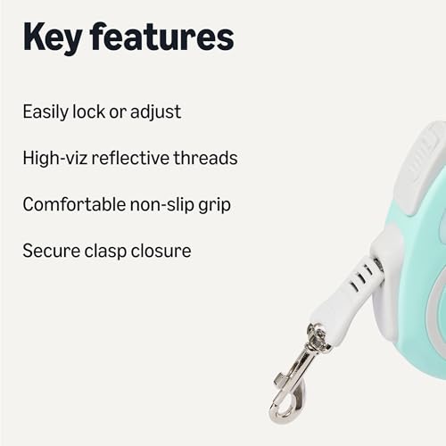 Amazon Basics Retractable Dog Leash, Double-Sided Reflective, 5m, Size S, Blue - size: S