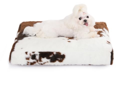 Bedfolks Waterproof Crate Bed, Plush Dog & Cat Bed with Removable Washable Cover, Faux Fur Kennel Pad, 17"x12", Cow Print - color: Cow Print, size: XX-Small(17x12'')