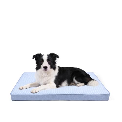 Cooling Dog Bed for Large Dogs, Orthopedic Memory Foam Pet Bed for Crate with Removable Washable Cover,Ideal for Arthritic Dogs (Cooling Fabric, Large-35"x 22" x 3") - color: Blue, size: Large-35"x 22" x 3"