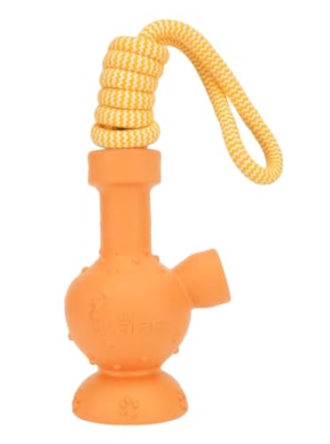 LIT LABS Funny Dog Toy Chew Rubber Tug-A-War Dog Toy - Built for Sized Medium to Large Dogs - Ideal Gift for Dog Birthday - Orange Body with Yellow Rope - color: Orange and Yellow