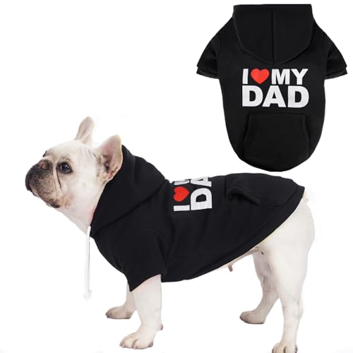 Dog Basic Hoodie Soft Dog Clothes Cold Weather Sweaters for Medium Large Dogs Cozy Fabric Warm Sweatshirt with Leash Hole for Boys (I Love My DAD, Medium (10-20 lbs)) - color: I LOVE MY DAD, size: Medium (10-20 lbs)