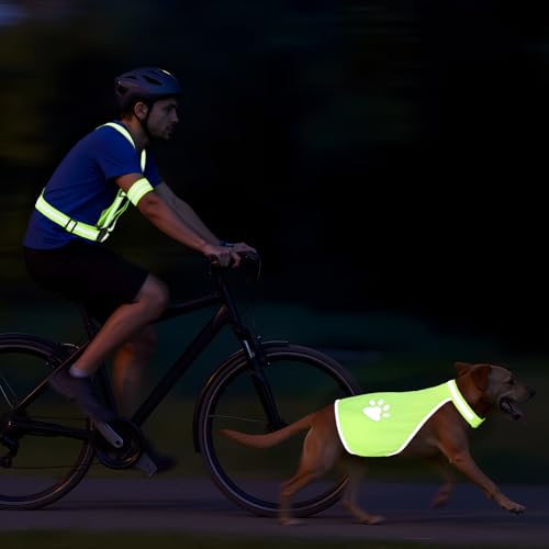Shinylin 4 Pcs Reflective Running Gear for Dog Walking Reflective Vest Adjustable High Visibility, Sports Wristbands, Dog Safety Vest for Pets Outdoor Walking Cycling Camping(Fluorescent Green)