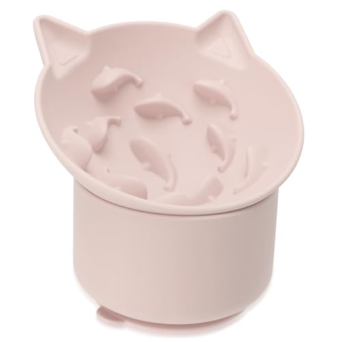 Silicone Cat Slow Feeder, Elevated Slow Feeder Bowl Tilt Design, Suitable for Dry and Wet Food, Adjustable Angle, Cat Food Puzzle with Suction Cup(Pink) - color: Pink