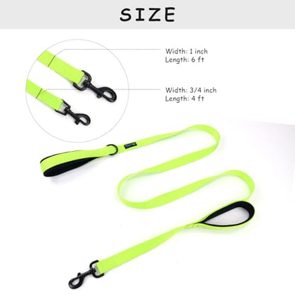 Wagtime Club Double Handle Dog Leash, 6ft Long Heavy Duty Dog Leash with Paded Traffic Handles for Extral Control and Training, Dual Handles Leads, Large Medium Small Dogs (Neon Green) - color: Neon Green