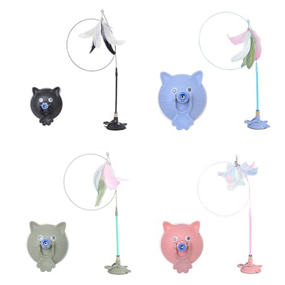 Pet Toy Kitten Teaser Wand Suction Cup Base Interactive Kitten Teaser Exercise and Entertainment for Active Felines Toy - color: Black