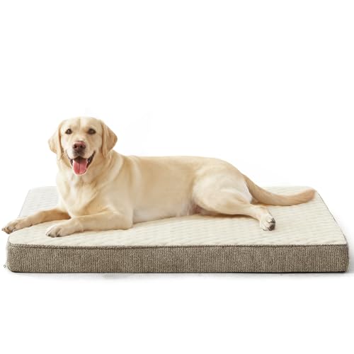 JOEJOY Orthopedic Dog Bed XL, Washable Dog Crate Bed Large Sized with Removable Cover, Egg Memory Foam Big Pet Beds, Beige, 41"x27" - color: Beige, size: XL(41"x27")