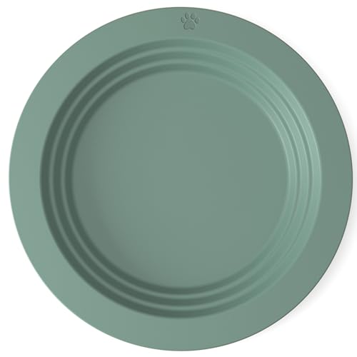 EcoLeo Whisker Friendly Cat Food Dish, Platinum Silicone, LFGB Certified Non-Toxic, Anti Whisker Fatigue, Low Profile, Shallow, Non Slip, Cat Dog Kitten Feeding Dish_Green - color: Sage
