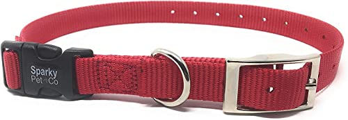 Sparky Pet Co - ECollar Replacement Strap - Easy Release Double Buckle Dog Collar - Rugged Nylon - Adjustable - D Ring - Quick Release Metal Clasp - for Invisible Fence Systems - 1" x 28" - Red - color: Red, size: 1" Wide