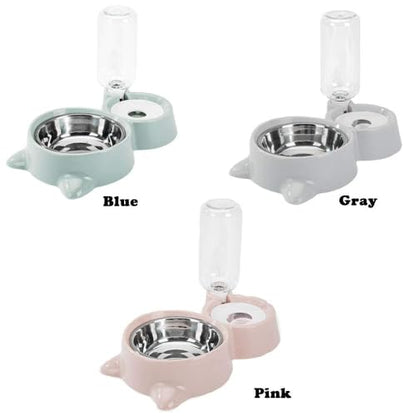Double Dog Cat Bowls, Pets Water and Food Bowl Set with Detachable Stainless Steel Bowl, Automatic Water Dispenser Bottle No-Spill Pet Feeder for Cats Puppy and Small Dogs (Gray) - color: Gray