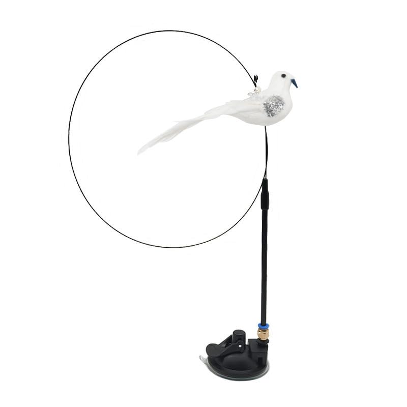 Interactive Cat Wand Toy with Suction Cup Base, Rotating Bird Feather Teaser, Blue White Orange Colors, Automatic Spinning (Dove) - color: dove