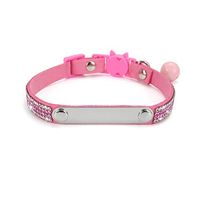 Mogoko Personalized Breakaway Cat Diamond Collar, Customized Bling Kitten Pet Collar with Engraved ID Name Plate and Bell（Pink） - color: Pink