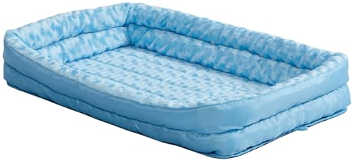 MidWest Homes for Pets Small QuietTime Double Bolster Pet Bed, Blue Plush 24-Inch Crate Mat with Stacked Bolsters, Machine Washable, Secure Fit with Elastic Straps - color: Blue Plush, size: 24-Inch