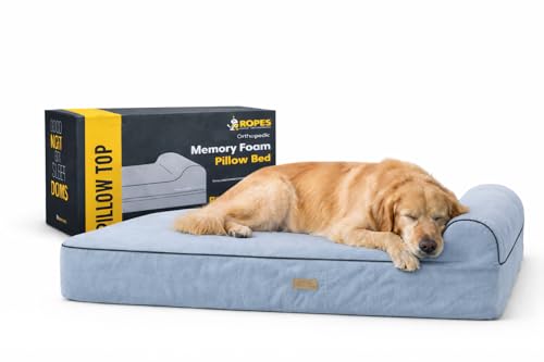 KOPEKS Orthopedic Memory Foam Dog Bed 7" Inch Thick Extra Large Dog Bed With Pillow Grey 50"x34"x10" Includes Waterproof Liner & Durable Removable Cover With Smart Design - color: Grey