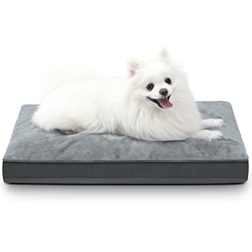 Dog Crate Bed Waterproof Deluxe Plush Dog Beds with Removable Washable Cover Anti-Slip Bottom Pet Sleeping Mattress for Large, Medium, Jumbo, Small Dogs, 23 x 17 inch, Gray - color: Grey, size: 23.0"L x 17.0"W x 3.0"Th