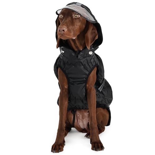 Dog Raincoat XXL, Waterproof Dog Raincoats For Large Dogs with Adjustable Built-in Harness & Back Zipper,Reflective Strip,Removable Hood,for Rainy Walks, Muddy Roads or After-Bath Outings-Black - color: Black, size: XX-Large