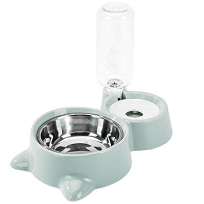 Double Dog Cat Bowls, Pets Water and Food Bowl Set with Detachable Stainless Steel Bowl, Automatic Water Dispenser Bottle No-Spill Pet Feeder for Cats Puppy and Small Dogs (Blue) - color: Blue