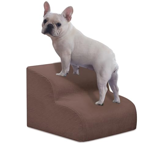 Mesa Lemon Dog Stairs & Steps for High Beds, 2 Steps High Density Foam Waterproof Dog Ramp for Small Dogs and Cats, Pet Stairs with Washable Cover for Bed, Couch, Sofa and Car, Coffee (H: 11.8") - color: Coffee, size: 2-Step 11.8"H