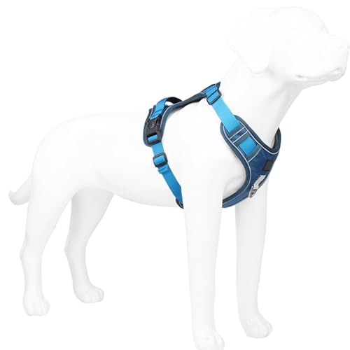 FEESHOW No Pull Escape Proof Dog Harness with Soft Padded Handle Breathable Reflective Vest for Medium Large Dogs Walking Blue Large - color: Blue, size: Large
