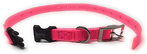 Sparky Pet Co - ECollar Replacement Strap - Easy Release Double Buckle Dog Collar - Rugged Nylon - Adjustable - D Ring - Quick Release Metal Clasp - for Invisible Fence Systems - 1" x 28" - Pink - color: Pink, size: 1" Wide