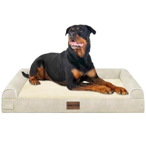 Large Dog Bed Orthopedic Washable: Beds Bolster XXL Bed Big XLarge Dogs Egg Crate Foam Sofa Couch Waterproof Removable Cover - Beige - color: Beige, size: 44.0"L x 34.0"W x 6.5"Th