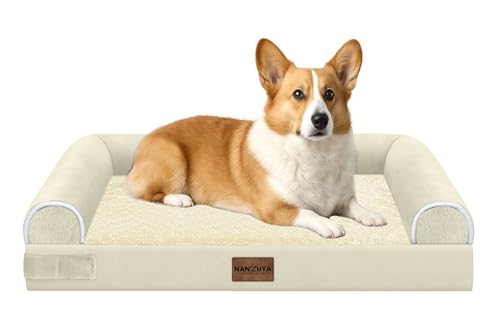 Medium Large Dog Bed Orthopedic Washable: Beds Bolster Medium Large Sized Dog Bed Egg Crate Foam Couch Sofa Waterproof with Removable Cover - Beige - color: Beige, size: 30.0"L x 20.0"W x 6.0"Th