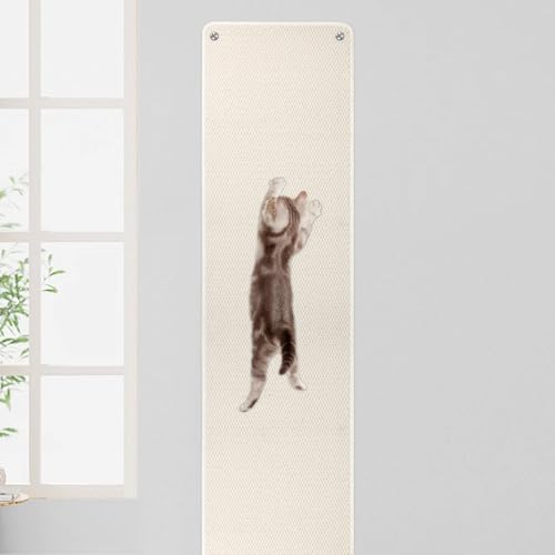 FHTONGE 71x15.8 Thickened Cat Wall Climbing Carpet with 16 Fixed Nails, Extra Large Tall Cat Scratch Pad for Wall, Wall Mounted Climbing Cat Scratcher for Furniture Couch Sofa Protector(MilkyWhite) - color: Milky White, size: 71x15.8"(180x40cm)