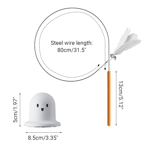 BDKMMS Cat Teaser Toy, Ghost Wand Teaser with Suction Base, Cats Interactive Toys with Bell for Indoor Cat, Sticks to Window Glass Tile - color: White