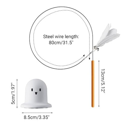 BDKMMS Cat Teaser Toy, Ghost Wand Teaser with Suction Base, Cats Interactive Toys with Bell for Indoor Cat, Sticks to Window Glass Tile - color: White