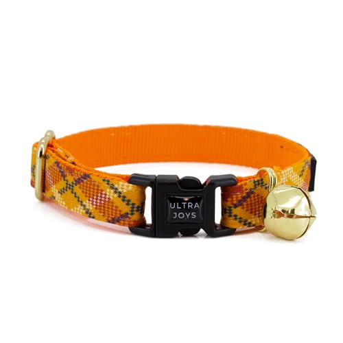 Ultra Joys Cat Collar with Bells - Breakaway for Kittens & Cats - Orange Plaid Small - color: Plaid-Collar Only, size: Small