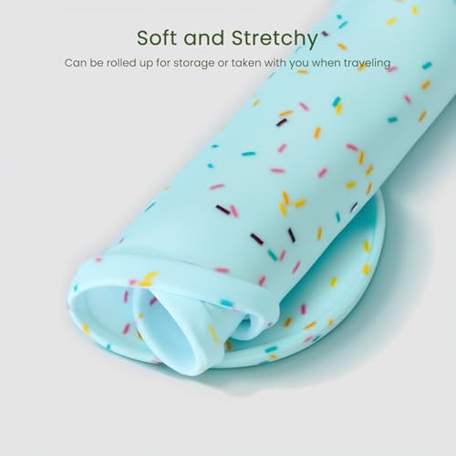 PWTAA Dog Food Mat Anti-Slip Silicone Dog Bowl Mat Thicker Pet Placemat Waterproof Cat Feeder Pad with Raised Edge Puppy Kitten Feeding Mats Suitable Small Medium-Sized Dogs Cats Eating Tray - color: Donut Blue, size: 19.4" x 9.8"